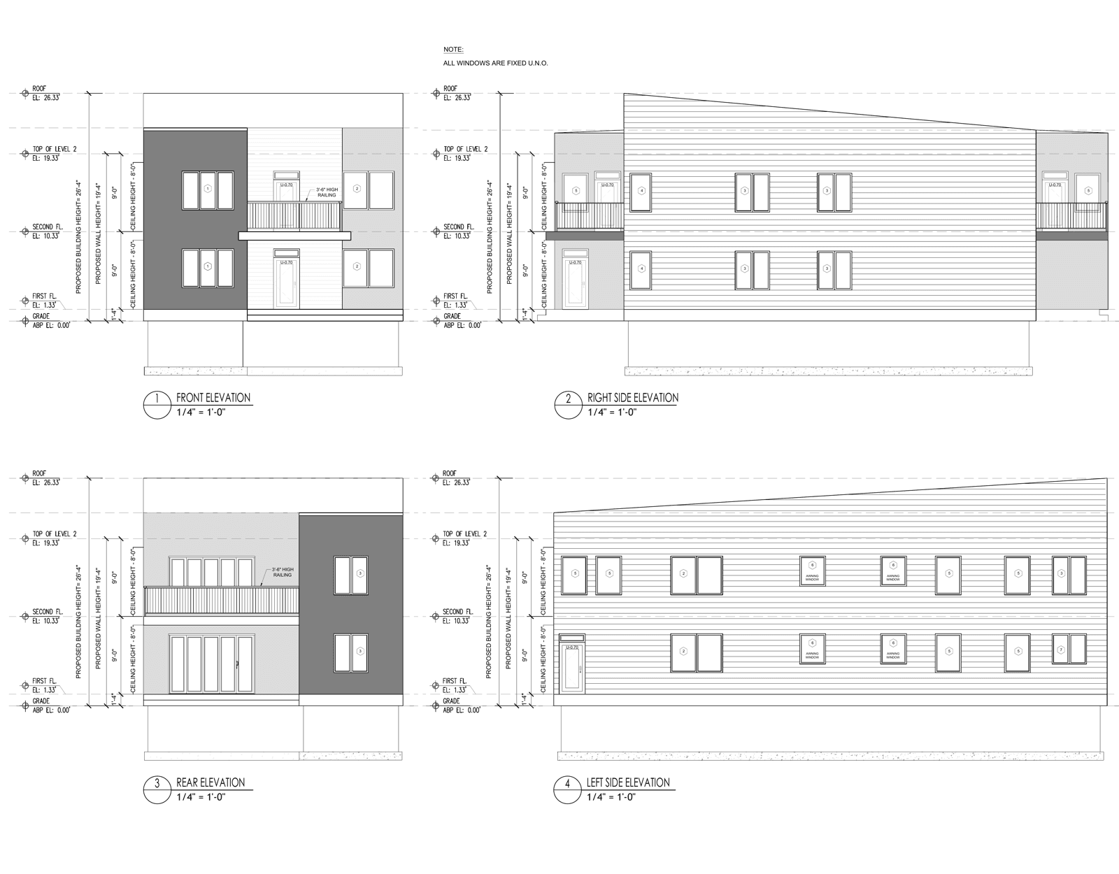 Exterior Elevations — Front, rear & side elevations