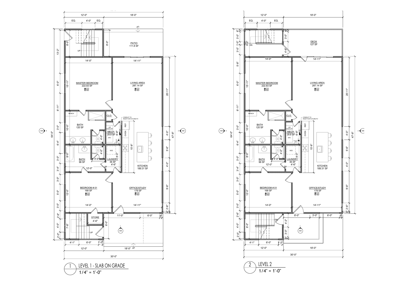 Floor Plans — Front Duplex — Level 1 & Level 2